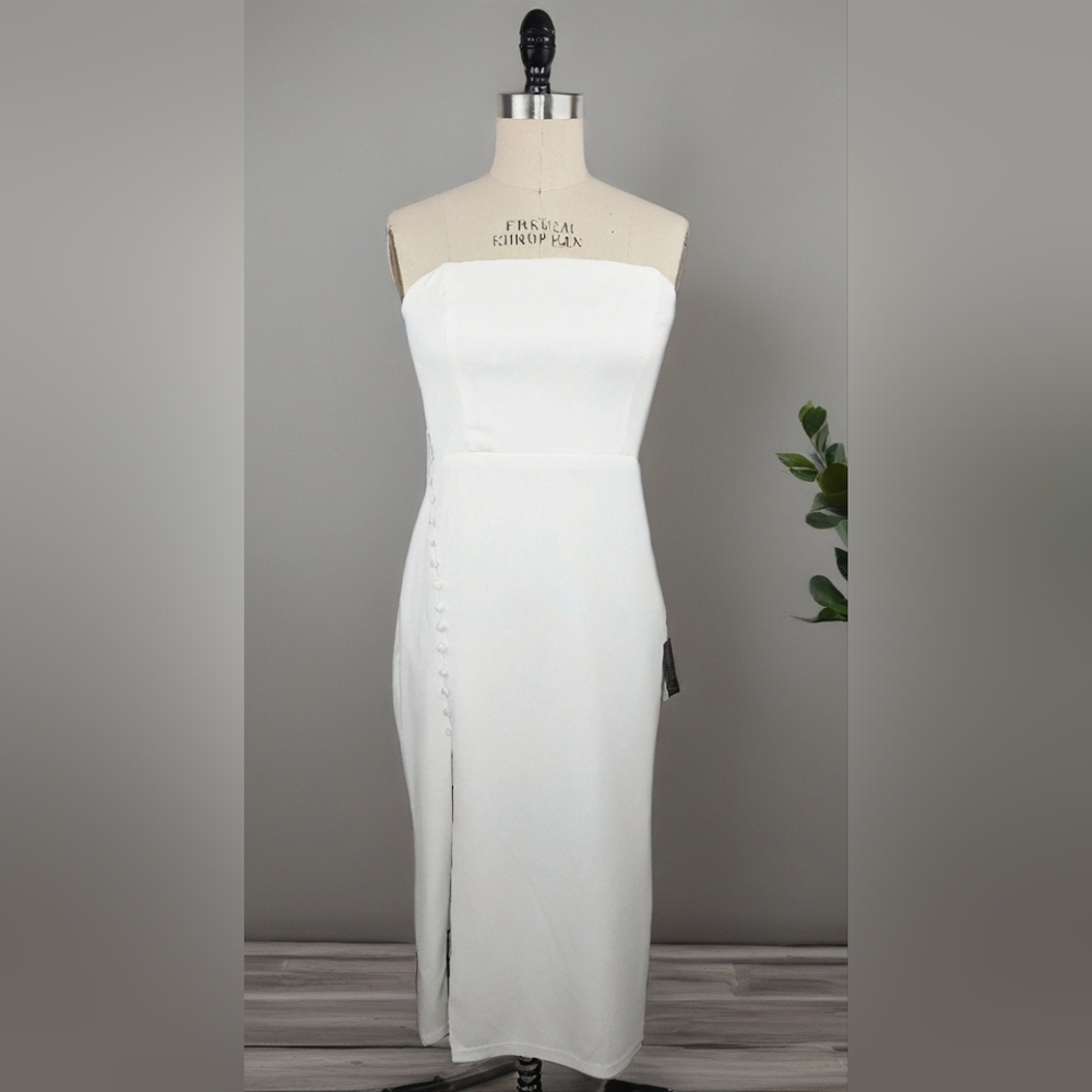 Lulus NWT Strapless White Midi Dress | Elegant | Side Slit | Size L - Picture 2 of 12